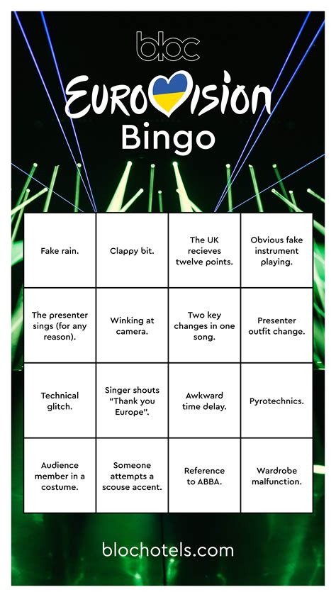 Eurovision 2024 Bingo Card.